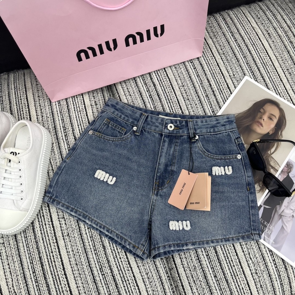 MiuMiu New Arrival: Letter Embroidered Denim Shorts for Early Spring '24